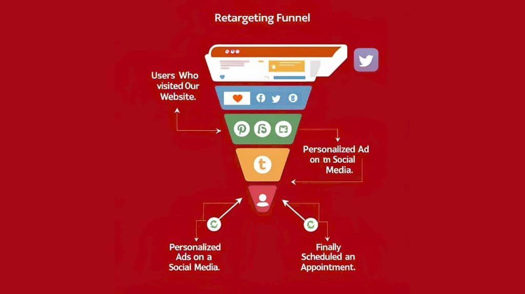 Ejemplo de funnel de retargeting para convertir visitas de sitio web en citas médicas