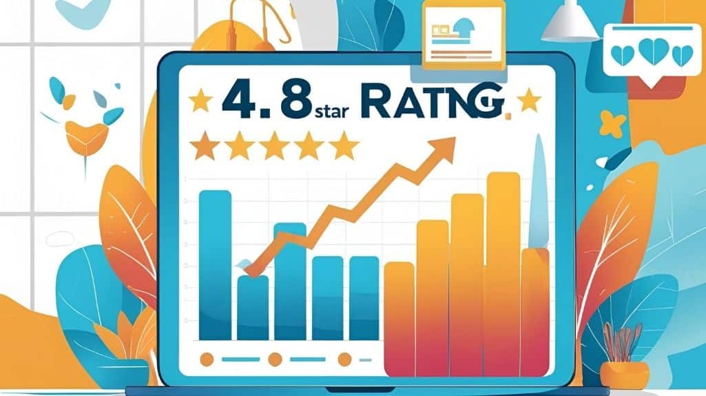 Clinic review panel with 4.8 star rating and positive sentiment chart